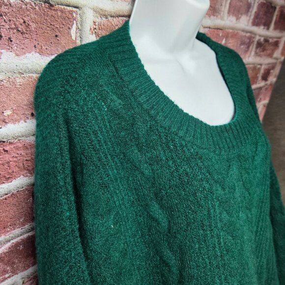 AVA & VIV Cable Knit Pullover Sweater | 3X | Dark Green | Plus Size Crew Neck - Picture 4 of 7